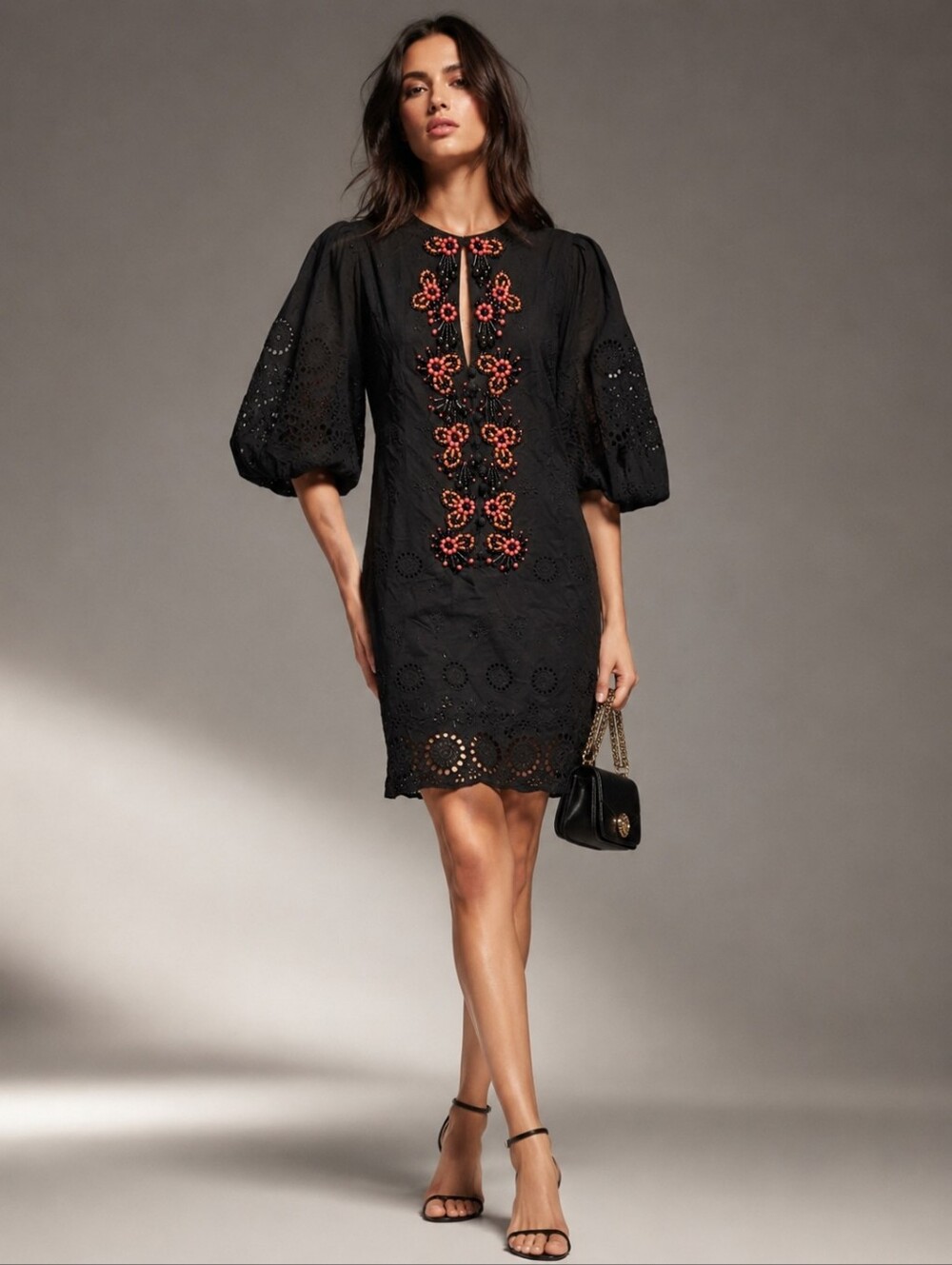 ❤️ NANETTE LEOPORE PUFF SLEEVE BEADED KEYHOLE DRESS, 2